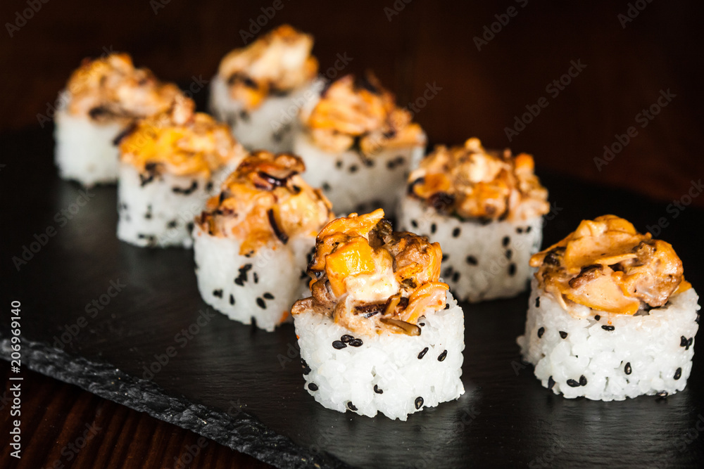 dishes of Japanese cuisine rolls with fish dishes of Japanese cuisine rolls with fish