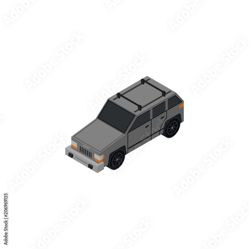 SUV car isometric 3D element. Automobile transportation icon, urban and countryside traffic icon vector illustration.