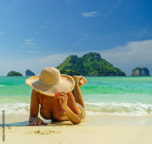 Woman at the beach in Koh Poda island Thailand