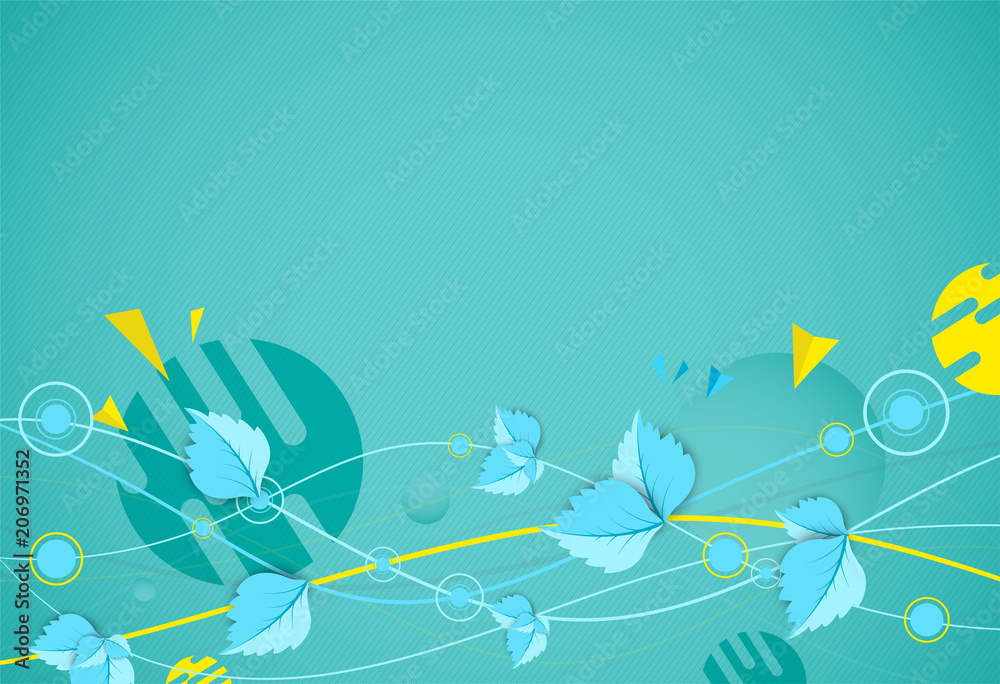 Green color wave with leaves. Nature theme vector