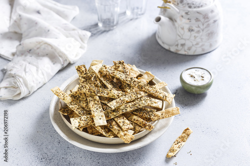 Lavash with Dip - On White Background