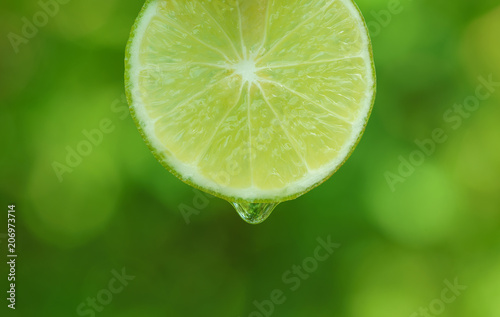 waterdrop falling on limes green background