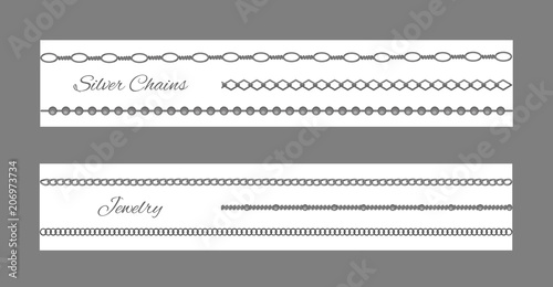 Silver Chain and Jewelry Set Vector Illustration