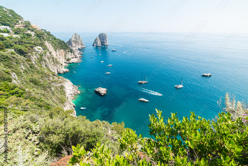 World famous Capri sea stacks on a sunny day