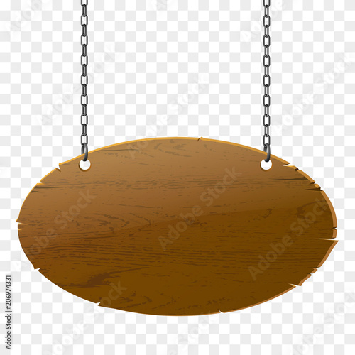 Wooden signboard isolated, vector realistic wood texture illustration. Old-style banner with chains.