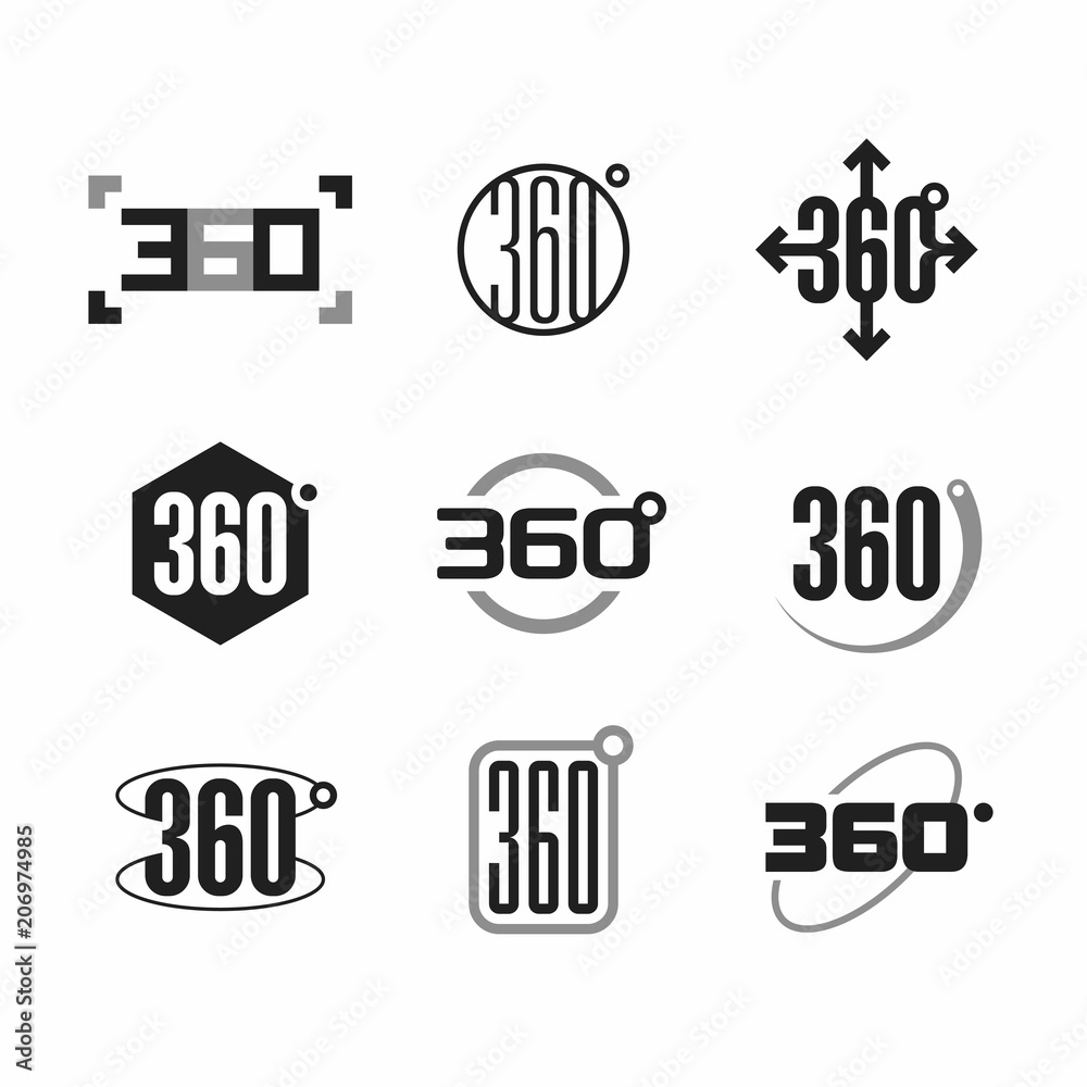 360 degrees view sign, icons set 360 degrees view sign, icons set