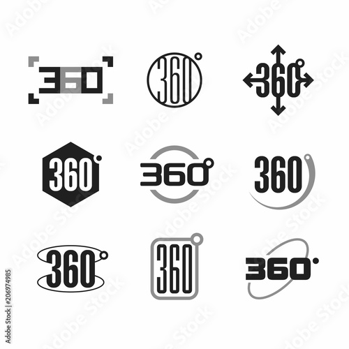 360 degrees view sign, icons set