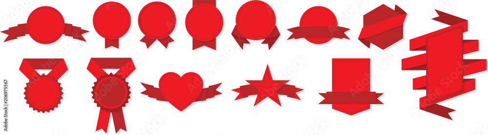 Set of red label templates isolated on white. Set of red label templates isolated on white.