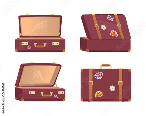 Leather Vintage Suitcases Open Closed Briefcases