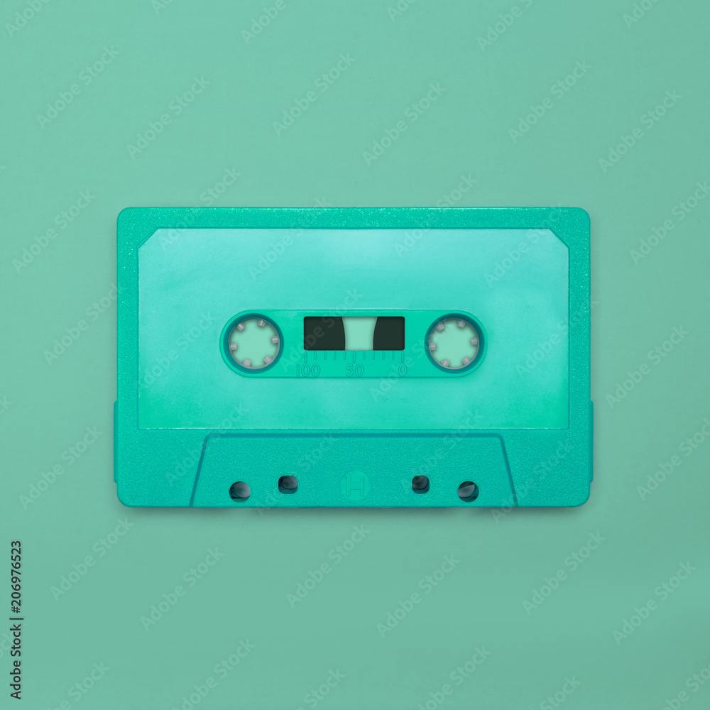 Cassette tape close up, blank for customisation of label; obsolete music technology for nostalgic creative design web & print