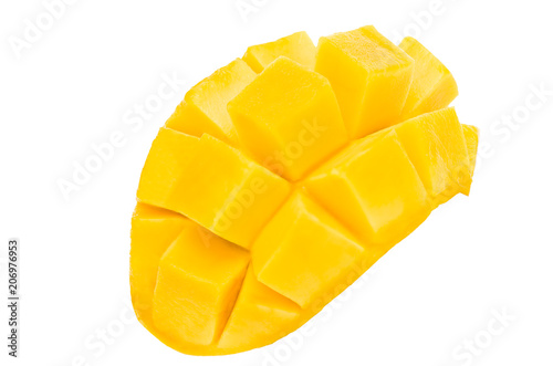 fresh ripe yellow mango split macro close up isolated,Mango fruit