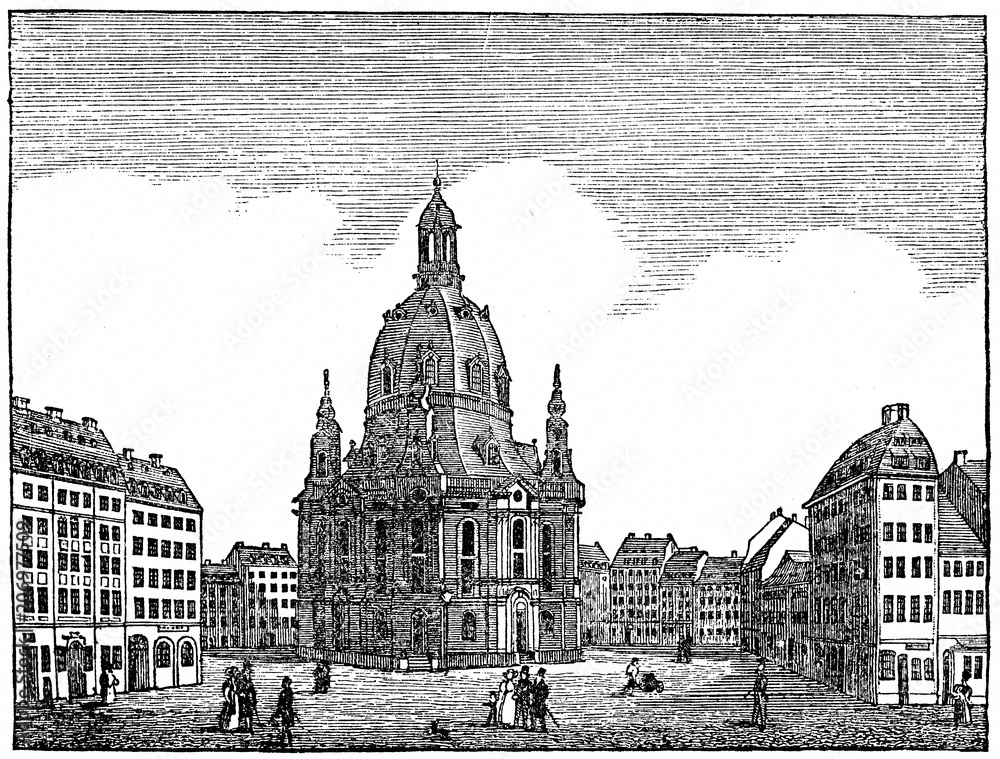 Obraz premium Dresden Frauenkirche, Germany (from Das Heller-Magazin, June 28, 1834) 