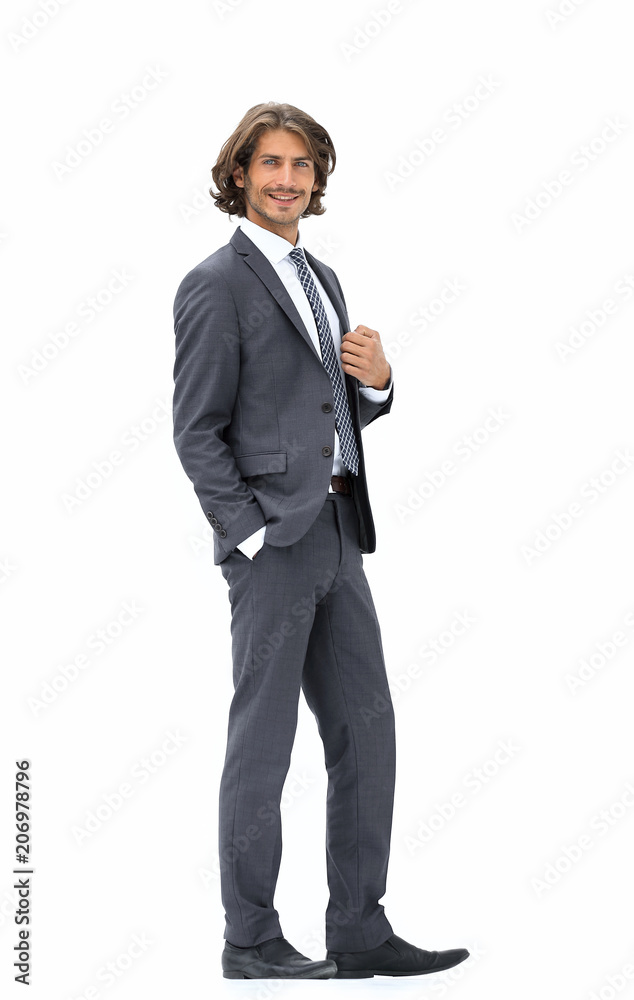Full length of a fashion male model over white  background.