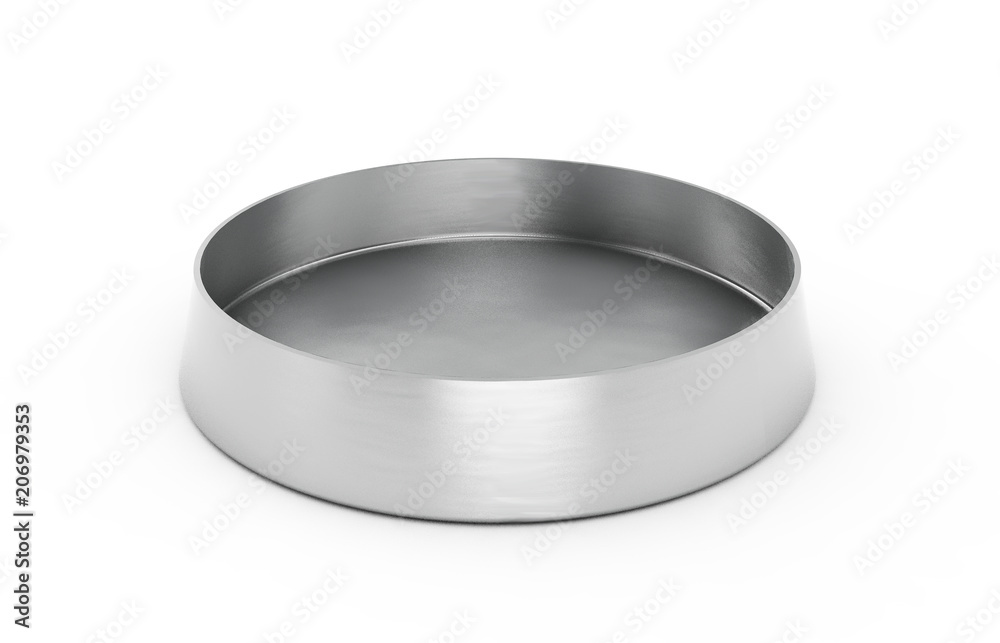 Metal pet bowl for dogs or cats isolated on white background. 3D illustration Metal pet bowl for dogs or cats isolated on white background. 3D illustration