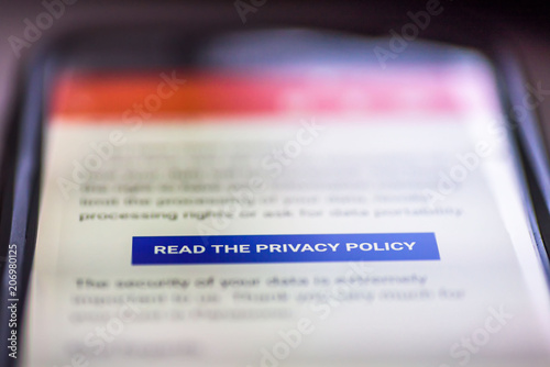 General Data Protection Regulation - GDPR - closeup smartphone message with button Read The Privacy Policy