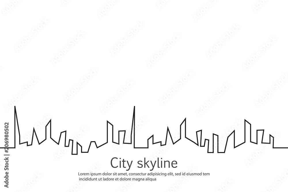 Silhouette of the city in a flat style. Modern urban landscape. Vector illustrations. City skyscrapers building office horizon.Continuous line drawing