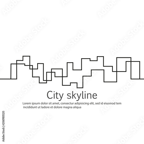 Silhouette of the city in a flat style. Modern urban landscape. Vector illustrations. City skyscrapers building office horizon.Continuous line drawing