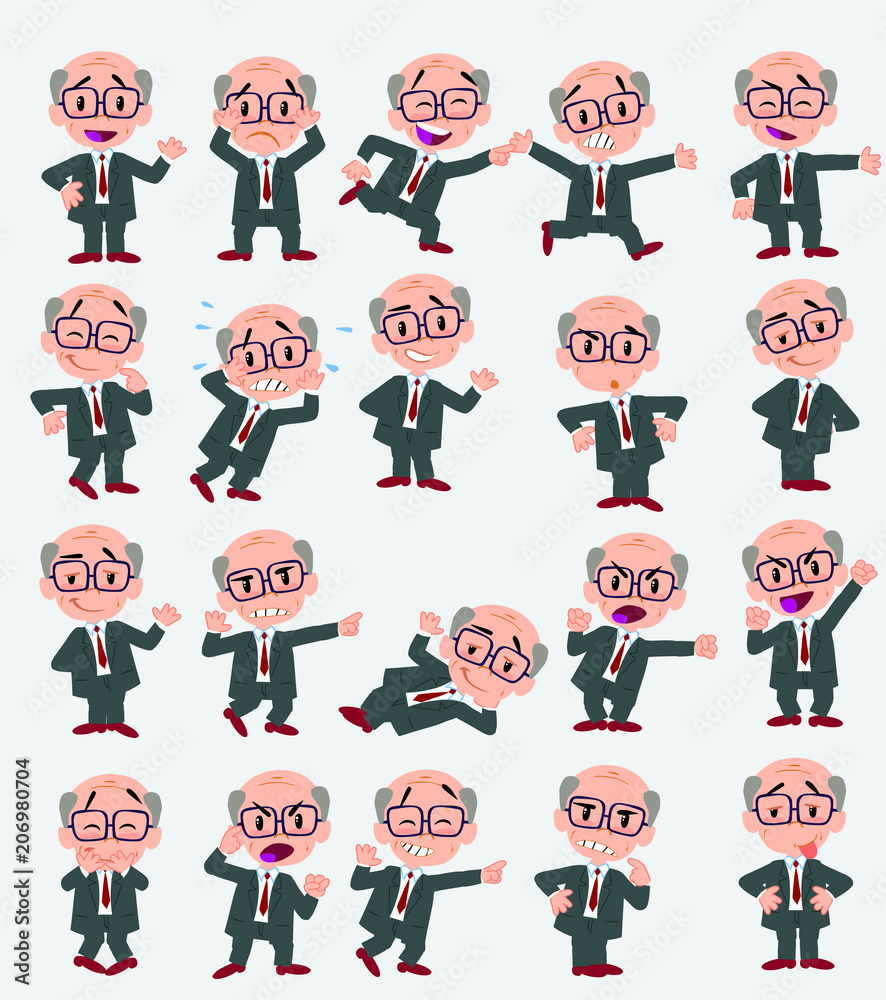 Businessman. Twenty eight expressions and basics body elements, template for design work and animation. Vector illustration to Isolated and funny cartoon character.