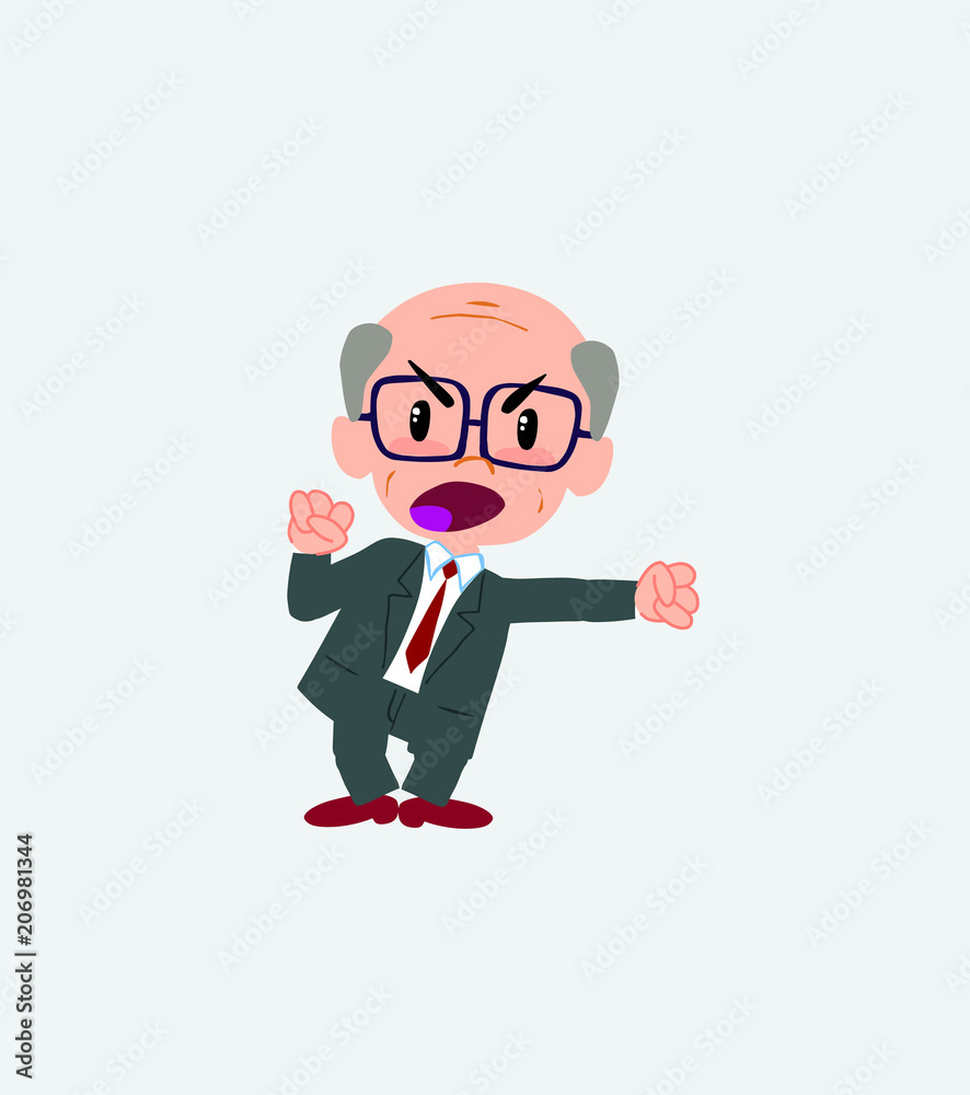 Old businessman with glasses screams very angry. Old businessman with glasses screams very angry.