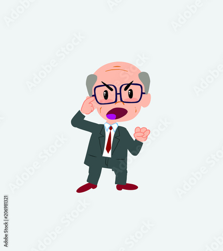 Old businessman with glasses screams very angry.