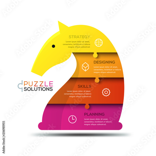 Modern infographic design template, jigsaw puzzle in shape of knight chess piece