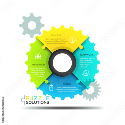 Modern infographic design layout, jigsaw puzzle in shape of gear wheel