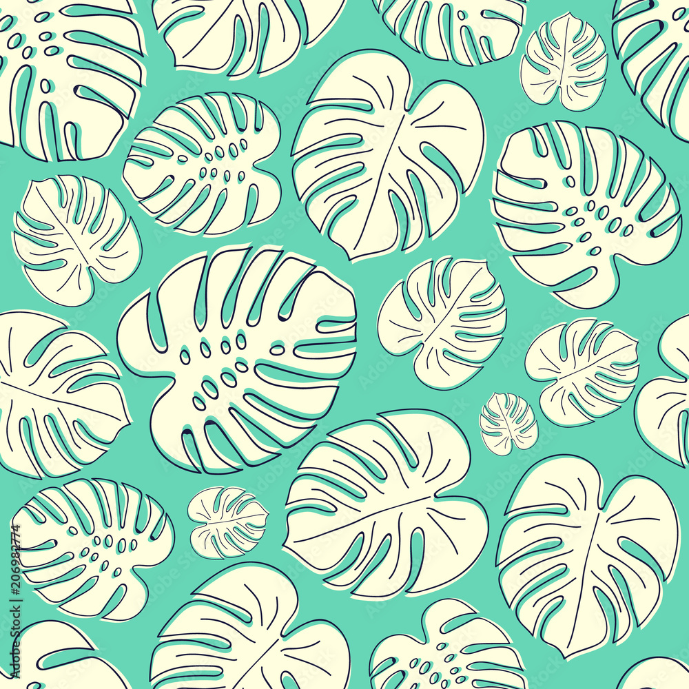 Summer background with tropical leaves. Vector. Summer background with tropical leaves. Vector.