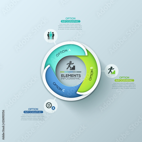 Creative circular infographic design template with 3 lettered overlapping elements