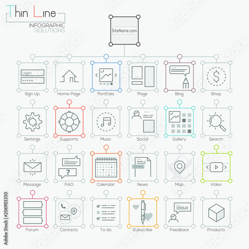 Set of modern icons in thin line style