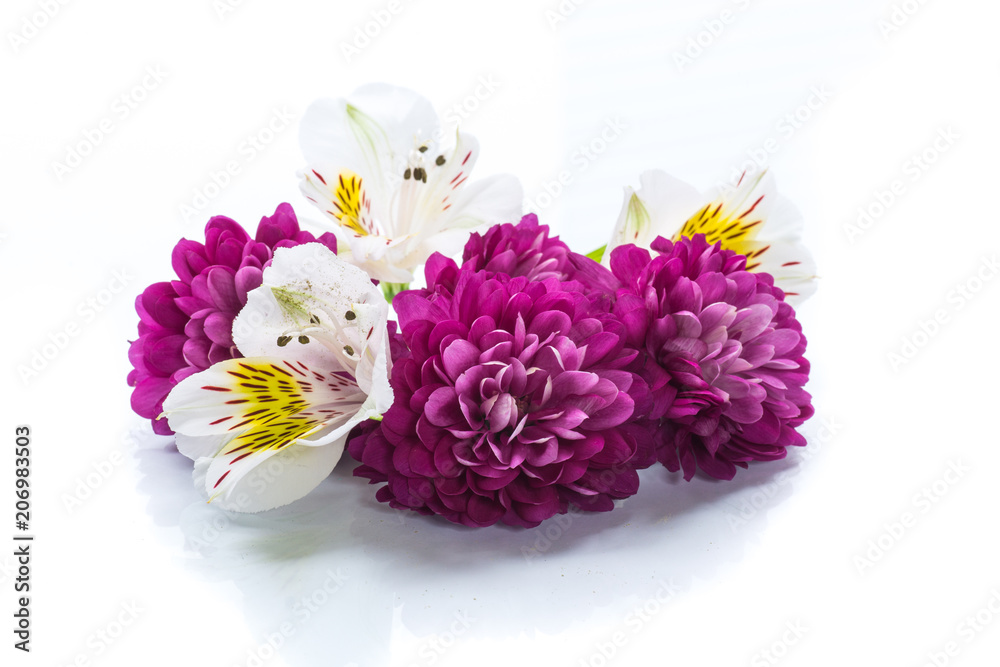 Obraz premium bouquet of beautiful chrysanthemums and lysianthus
