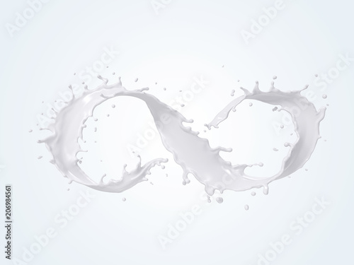 Splash of milk in form of infinity symbol  for design elements with clipping path. 3D illustration.