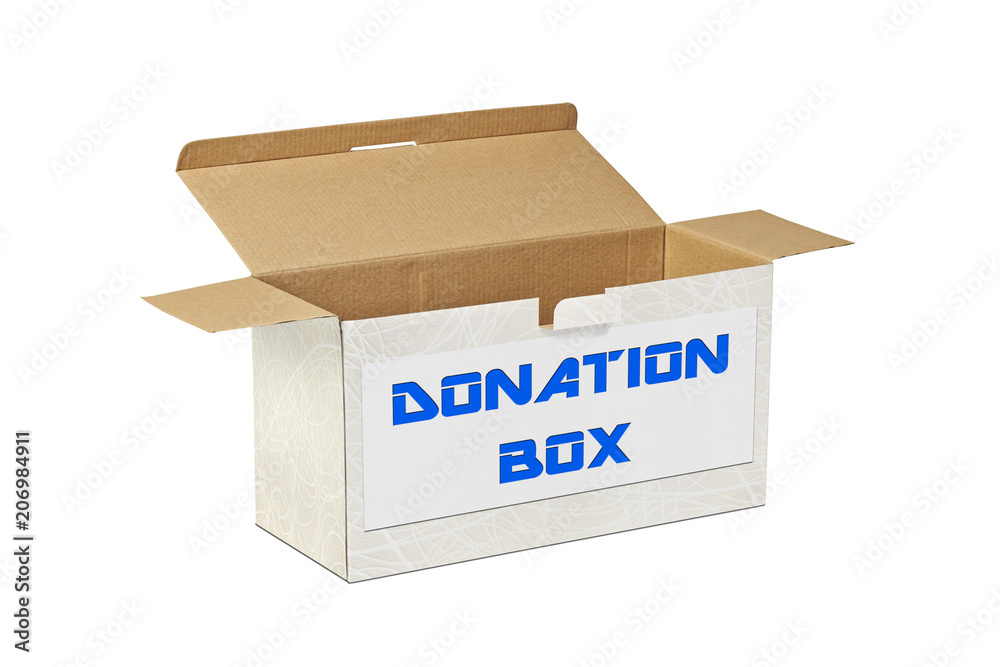 Real Cardboard box opened ready for receiving donation Real Cardboard box opened ready for receiving donation