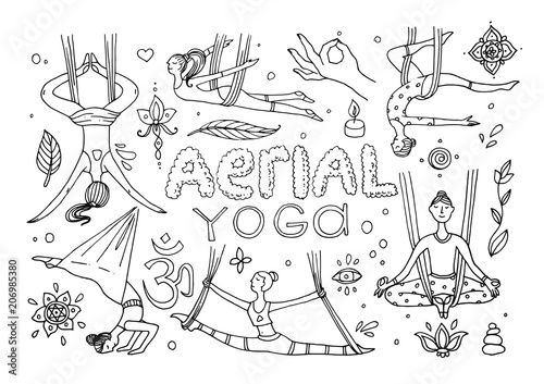 Beautiful hand drawn illustration aerial yoga.