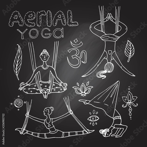 Beautiful hand drawn illustration aerial yoga.