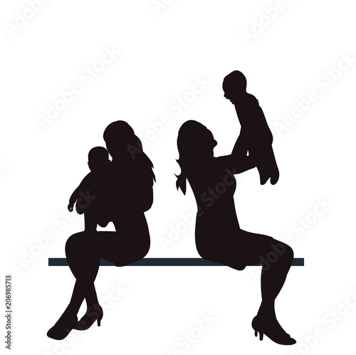 vector, isolated, icon, silhouette mum sitting with child