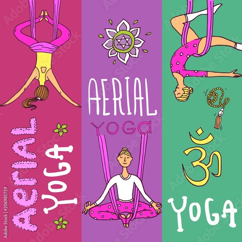 Beautiful hand drawn illustration aerial yoga.