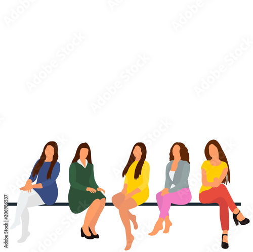 set of sitting girls, flat style, no face, on white background