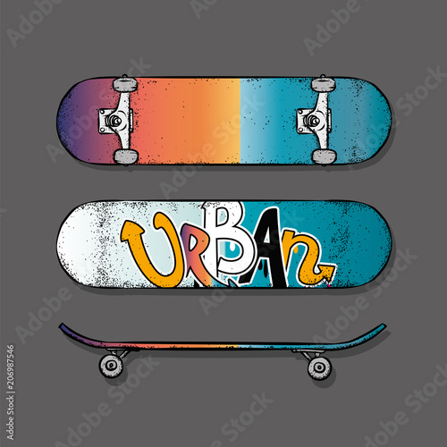 Set of skateboards Vector illustration for an octopus or poster, print on clothes. Skate, sport and extreme.