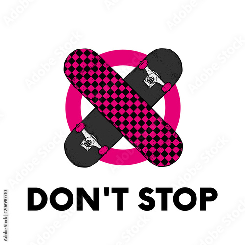 Skateboards in the shape of a stop sign. Do not stop. Vector illustration for design or poster, print for clothes. Skate, sport and extreme.