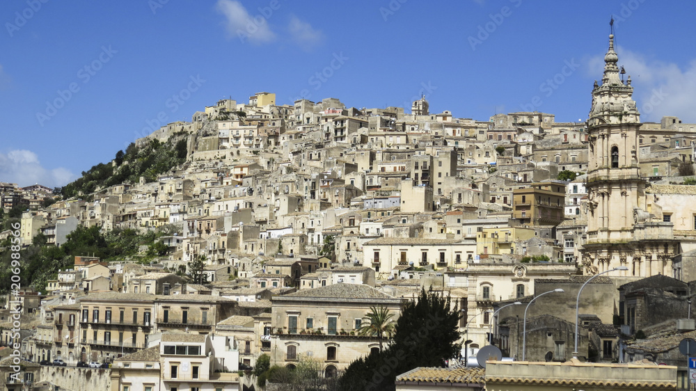  View of the baroque town of  Modica in the province of Ragusa in Sicily, Italy
