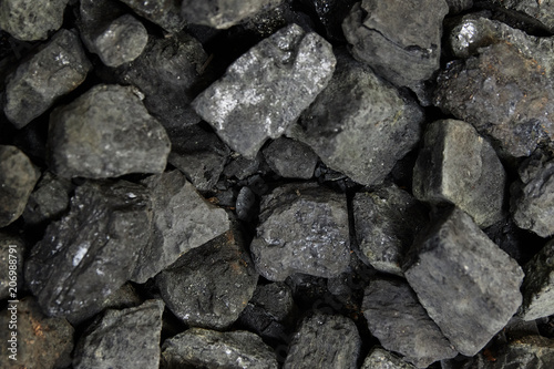 Black coal background or texture. Top view. Coal mining concept.
