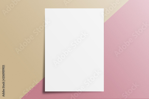 Blank A4 paper template on two color paper with brown and pink of background.