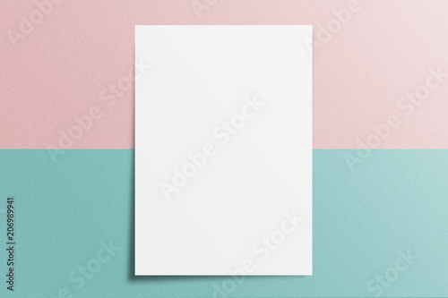 Blank A4 paper template on two color paper with blue and pink of background.