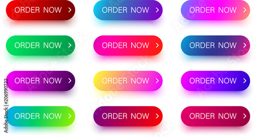 Bright colorful order now button isolated on white.