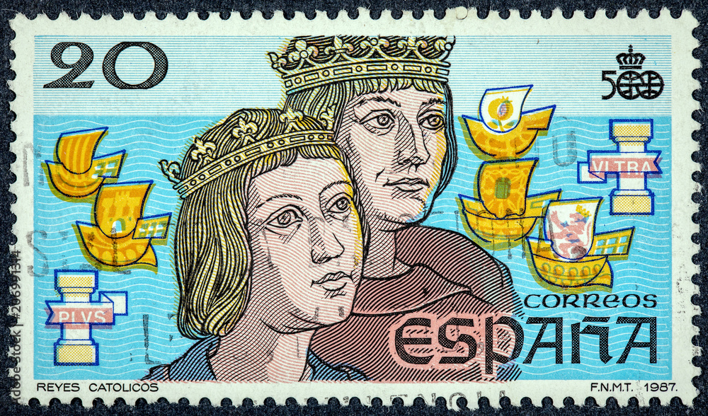 Obraz premium V centenary of the discovery of America, with the images of Catholic Monarchs