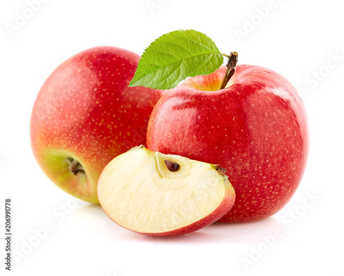 Apples with slice on white background