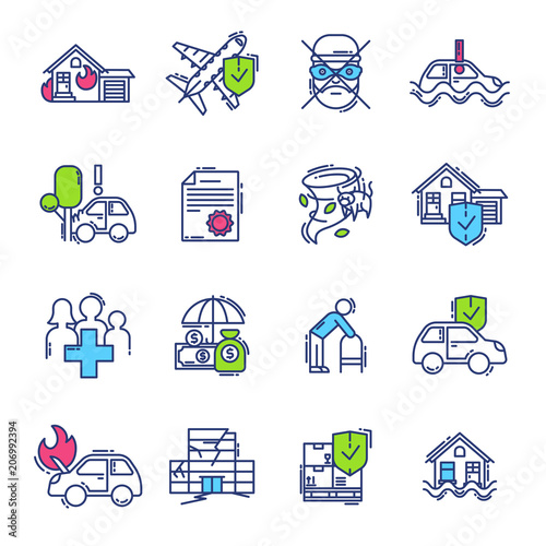 Insurance icon vector life or health ensurance logo and insurant family or house protection illustration set of insurer logotype isolated on white background