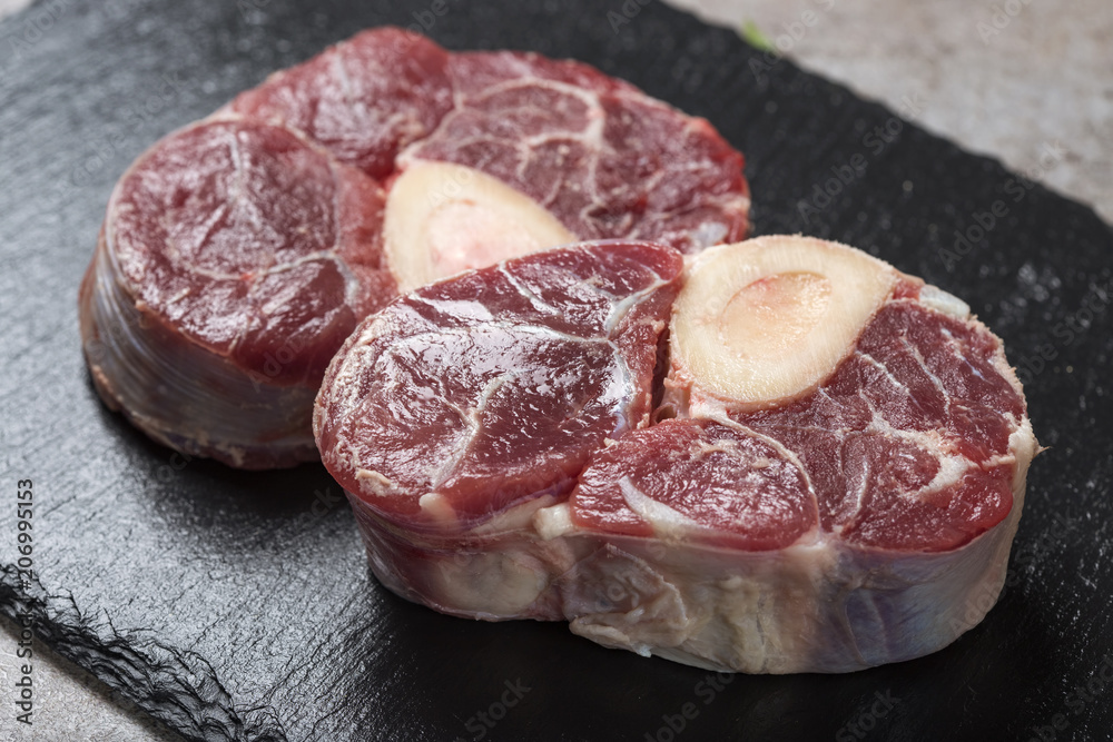 Piece of raw fresh beef shank, lower part of cow's foreleg