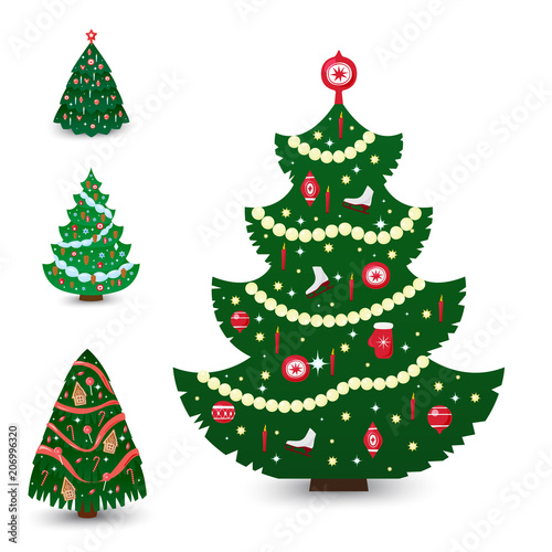 Christmas tree vector ornament star xmas gift design holiday celebration wint...