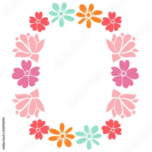 Cute round floral frame with flowers, succulents isolated on white background. Vector illustration. © _aine_